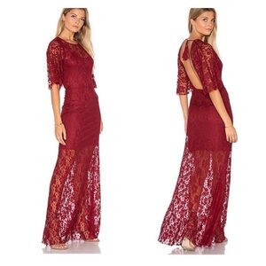 NEW MISA x REVOLVE Red Lace Maxi Dress Backless, Size Small